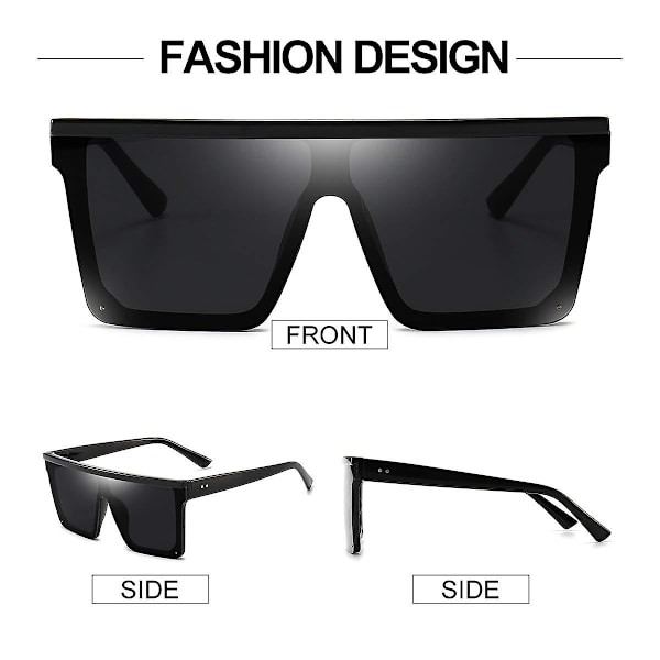 Firkantede Oversized Solbriller For Kvinner Menn Mote Flat Topp Stor Ramme Shades Trans Parent Svart Ramme