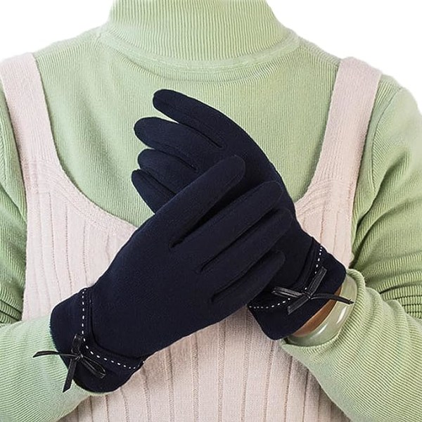 Vintervarma damhandskar för kvinnor, tjockfodrade vindtäta handskar för telefon med pekskärm (marinblå)