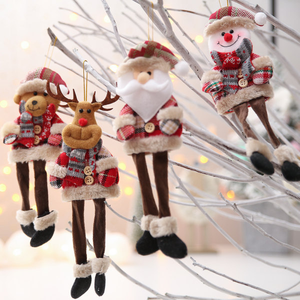 Juldekoration tillbehör scen dekoration Julgran hängande prydnader hängande dockor rutigt tyg hängande ben hängande äldre