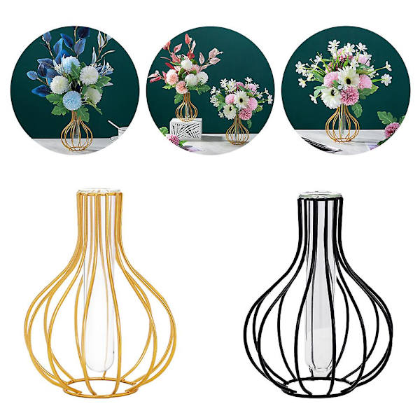 Nordic Simple Plant Vas Geometrisk Glasprovrör Metallhållare Modern Heminredning B