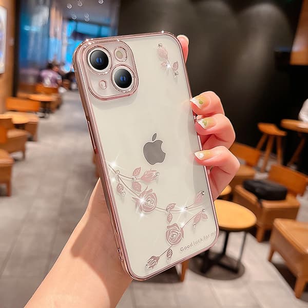 Rosemønster elektroplettering silikoneetui til Iphone 14