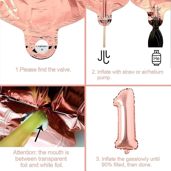 1-års flickballong, roséguldballong 1, 1 år gamla födelsedagsballonger roséguld, 1-årig flickballong, 1 roségyllene födelsedagsballong, 1 Ye