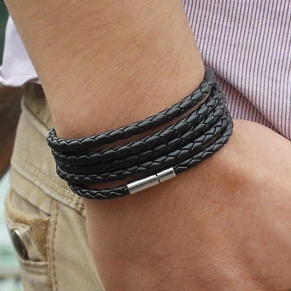 Retro Lang Læder Wrap Armbånd, Herrearmbånd