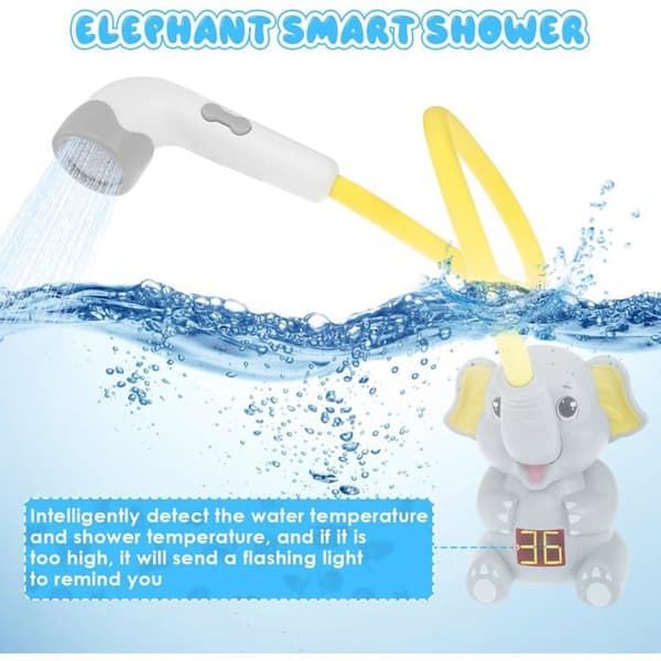 Dusjhode for babybad, trygt og smart, elefantvannpumpe, justerbart, dusjhode for badeleke