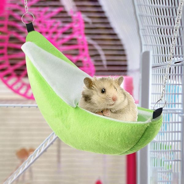 A/A Husdjurshamsterbädd, hängande bananform, varm hängmatta för husdjur, hamster, iller, ekorre (grön)