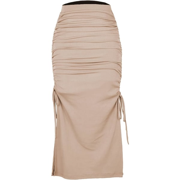 Sexig midi-kjol med hög midja med dragsko för kvinnor (beige, L)