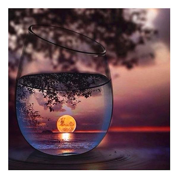 5D Diamantmaleri Landskab Glas DIY Fuld Diamant Solopgang Træ Dekorativt Maleri (30*30cm)