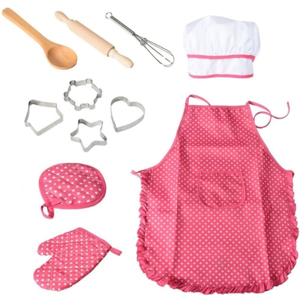 11 st Förkläde för små flickor Barn Matlagning Set Kock Hatt Mitt & redskap för toddler Dress Up Kock kostym Rollspel