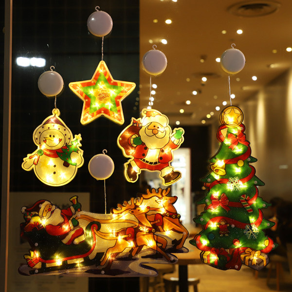 Packa upplysta julfönsterdekorationer, batteridrivna julfönsterhängande snögubbe LED-lampor i stjärnform för utomhusdekor inomhus