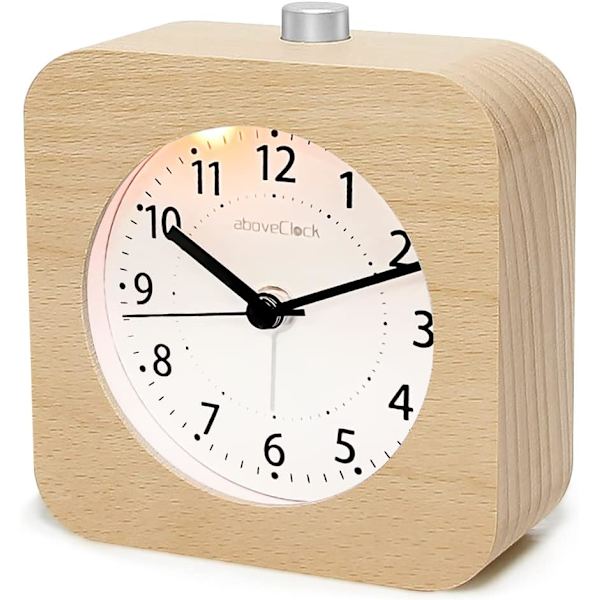 Batteridrevet Morgen Vækkeur, aboveClock Træ Vækkeur Analogt Rejsevækkeur Lydløs Ikke-tikkende Lysende med Snooze Funktion 【Lyst Træ