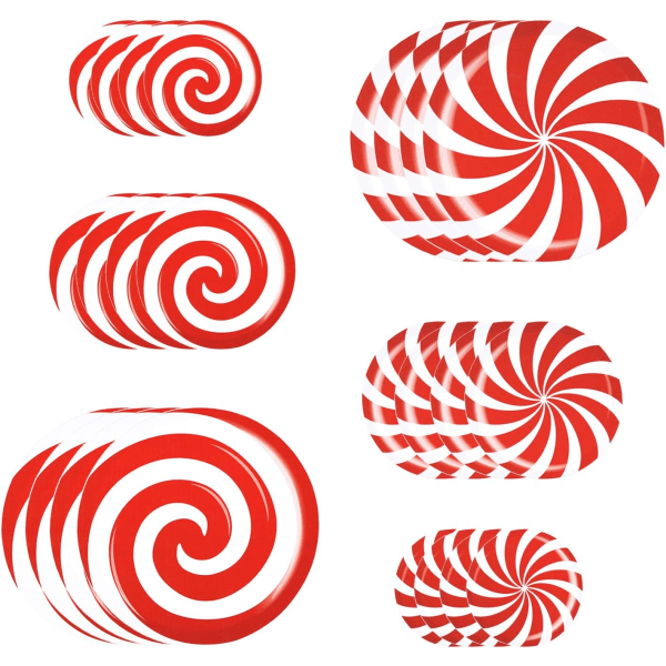 24 stk. Peppermynte Gulvdekaler Klistremerker - 3 Størrelser Selvklebende Design Julegodteri Klistremerker, Gulv Vindusdekorasjoner for Jul Valentinsdag Godteri