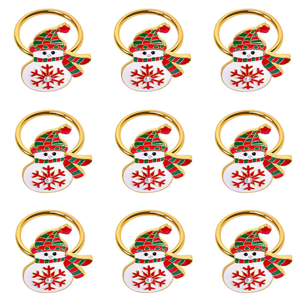 Sæt med 9 Jule Snemand Servietringe, Servietspænder, Servietringholdere til Jul, Thanksgiving, Borddekoration (Snemand-Sølv)