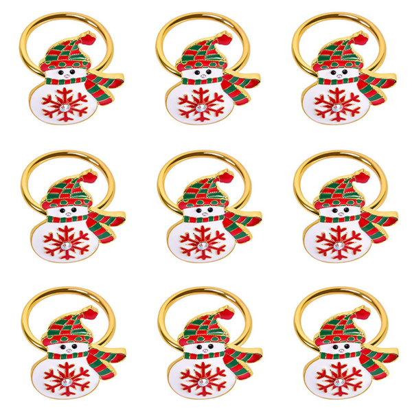 Set med 9 julsnögubbe servettringar, servettspännen, servettringhållare för jul, Thanksgiving, middagsbordsdekoration (Snögubbe-silver)