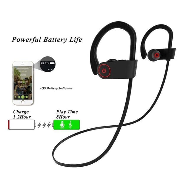 U8 Bluetooth-headset med ørekrok, stereo, løping, sport, støyreduksjon, 5.0 trådløst headset