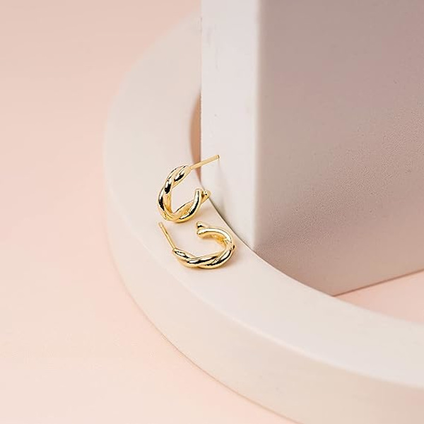 14K guldpläterad 925 Sterling Silver Post Ultra tjock Huggie Örhänge | Mini Hoop örhängen för kvinnor | Guldpläterade små ringar, 33 mm