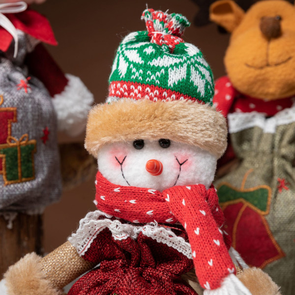 Bitar Jul 3D Doll Dekoration Presentpåse med dragsko Återanvändbara julgodispåsar Tomte, Älg, Snögubbe, Tomtebroderityg Julförvaring