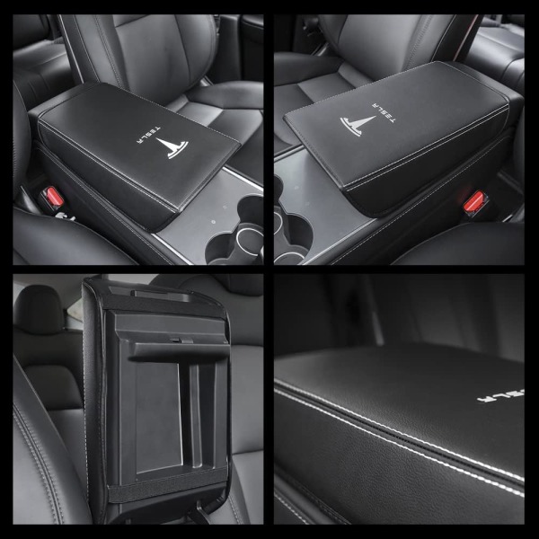 Cover för Tesla Model 3 Model Y PU Läder Center Console Protector Pad Bil Vattentät Armstöd Box Matt för Model 3 2017-2022 Modell