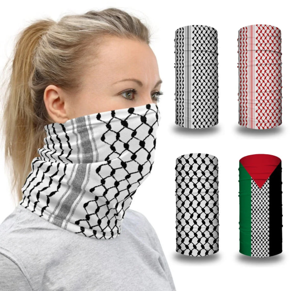 Palestinska Hatta Kufiya Folkmönster Bandana Halsduk Dammtät Ansiktsmask Halsduk Män Kvinnor Multifunktionell Cykel Balaclava A