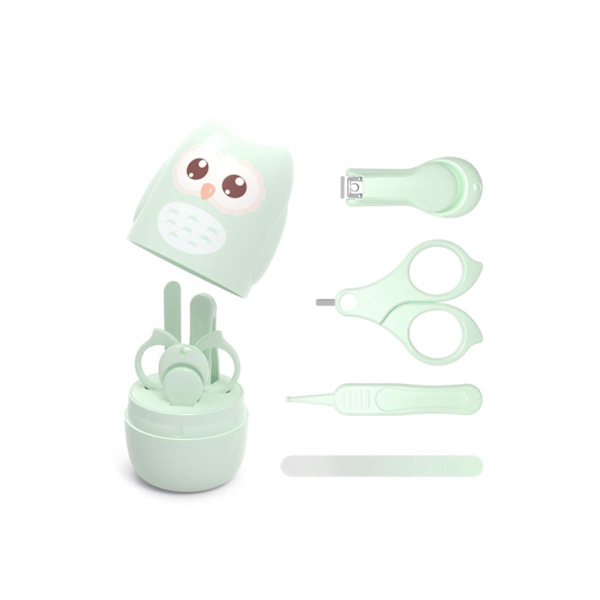 Baby Nagelklippare Set med Uggla Förvaringsbox Nyfödd Nagelklippare Sax Fil Pincett Baby Nagelvård Set Nursery Kit (1 set-Grön)