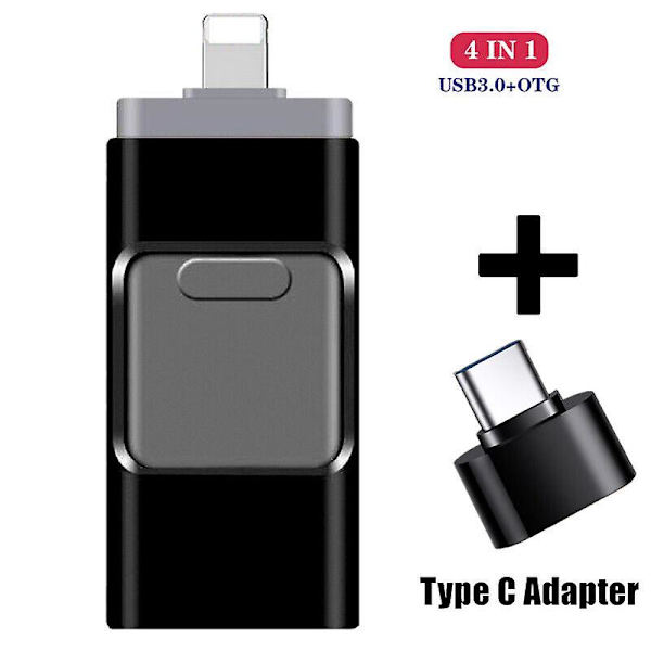 4-in-1 USB I -muistitikku iPhone iPad PC iOS Android -laitteille Black 128G
