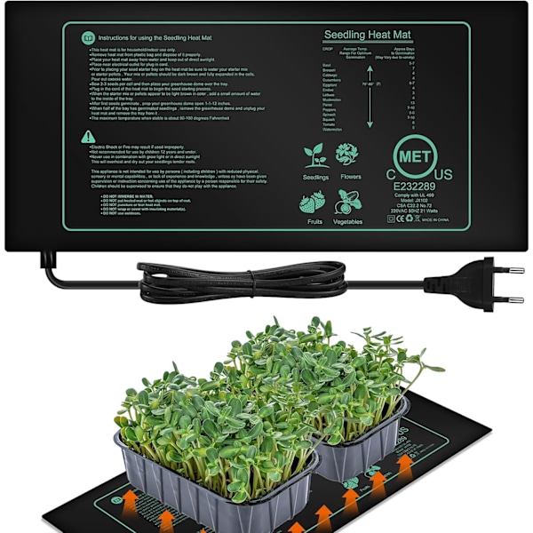 Varmematte for planter, 25 cm x 52,5 cm, reptil-varmematter, varmematte for stiklinger, spiring og kjæledyr, 21 W varmematter, varmepute (EU standard)