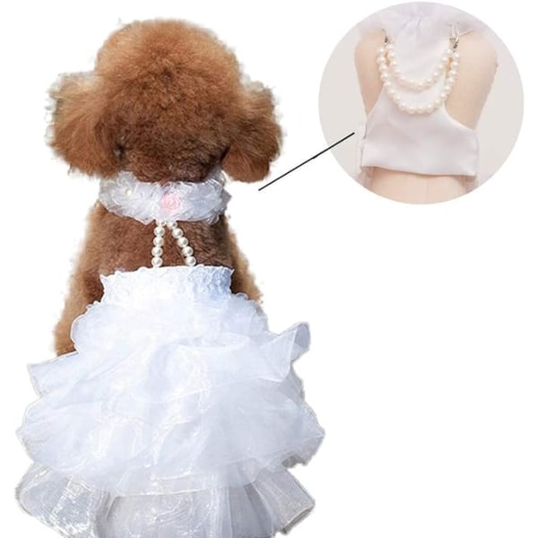 Bröllopsklänning för hund med pärlhalsband och rosa prinsessan högtidskläder för kattkaninpudel (XS)