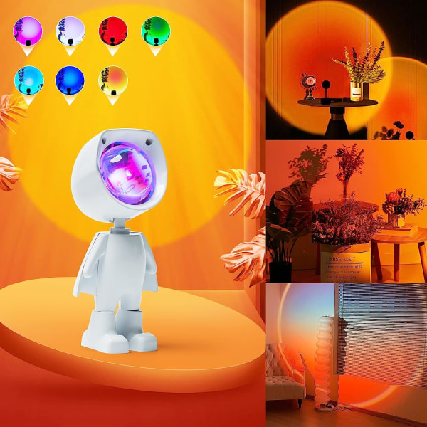 Romantisk astronautrobot solnedgångslampa projektor, Wokuya multi solnedgångsljus för sovrum, idealisk för livesändningsfest & rumsinredning födelsedag