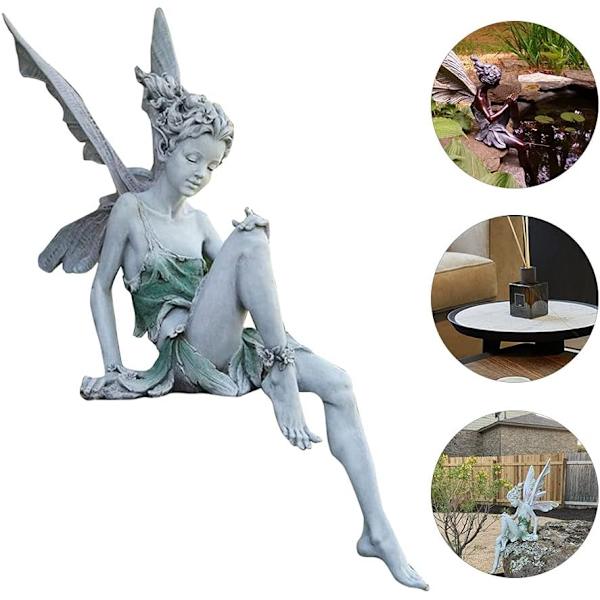 Hartsprydnad Dekorativ trädgårdsprydnad Fairy Staty Trädgårdsprydnad 18 cm hög Fairy Figurine Resin Hantverksdekoration för studier Vardagsrum Vit