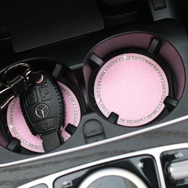 2 kpl Auton Liukumaton Vesikuppialusta Timantti Strassi Bling Koristelu Auton Sisätilan Kuppi Pullo Liukumaton Kumimatto Autotarvikkeet Pinkki