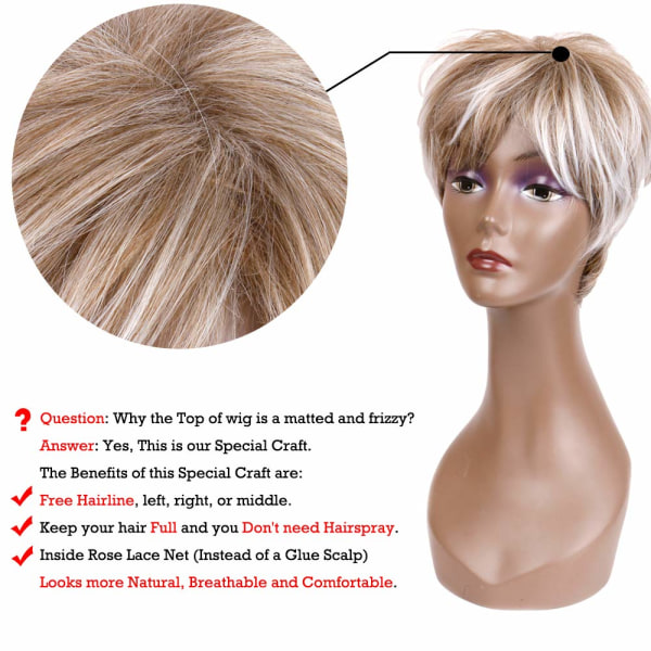 Lagdelt Kort Blond Parykk for Hvite Kvinner Svarte Kvinner Syntetisk Hår (Blond Blandet Brun)