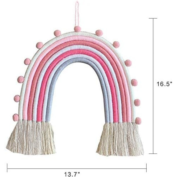 Handvävd gobeläng Boho vägghängande dekoration bomullstofs, lämplig för heminredning - Regnbågspälsboll 2,13,7 "W × 16,5"L