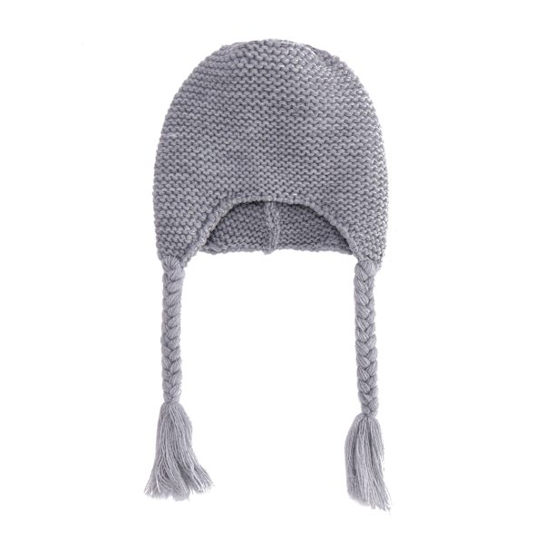 Baby cap Justerbara flätor Öronskydd Plus Fleece Varm barnmössa (grå)