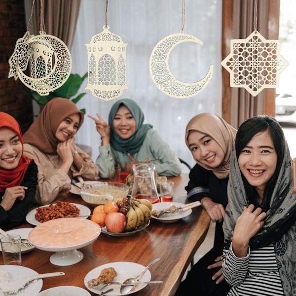 2 stk. Sett med 6 Treanheng Ornamenter Ramadan Kareem Ornamenter Breeze Stjerne Måneform Anheng for Ramadan Mubarak Eid Ornamenter