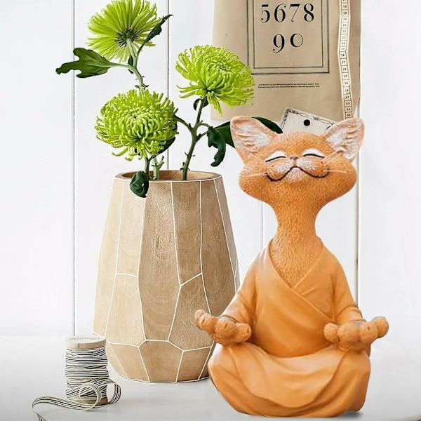 Grå Kat Figur, Meditation Yoga Glad Kat, Zen Kat Afslappet Pose Skulptur Til Hjem Udendørs Plæne Dekoration