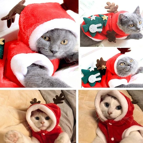 Katt Hund Juldräktpolyester Älg Juldräkt för husdjur Söt hundjulkläder Djurjulkläder (S)