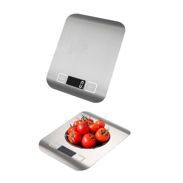 Smart digitalvåg med LCD-skärm för kök i rostfritt stål, 5 kg/11 lbs, multifunktionell matvåg, silverfärg