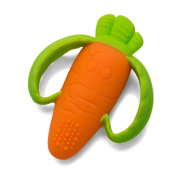 Sensorisk udforskning og lindring af tænder med lette at holde håndtag, orange gulerod, 0+ måneder
