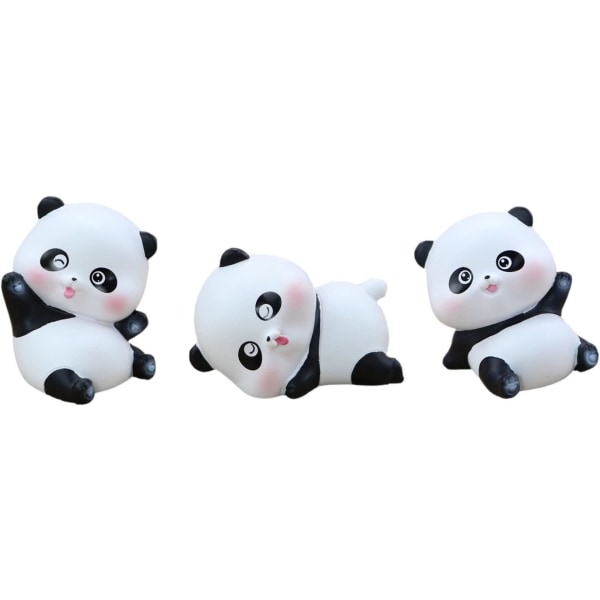 3 st Söta mini-pandafigurer lekset Bred tillämplighet Hartsdekorationer för bil/tårtdekoration