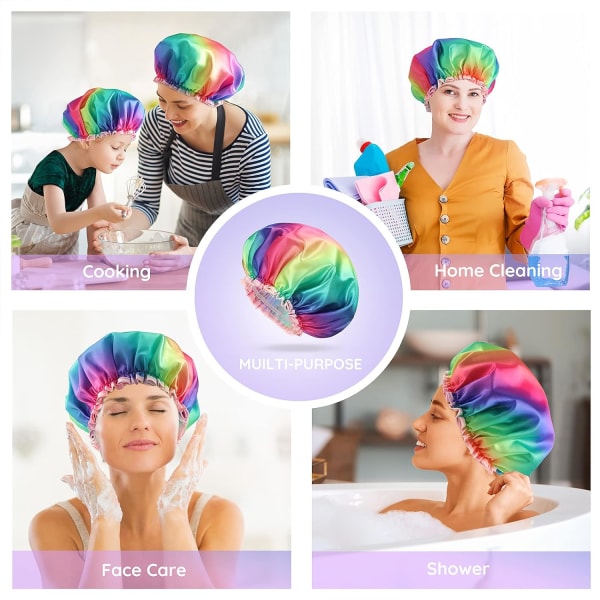 Cap för kvinnor och flickor, vattentät, återanvändbar, tvättbar, cap med mjukt PVC-foder för barn, Fashion Rainbow cap (medium (förpackning med 1)