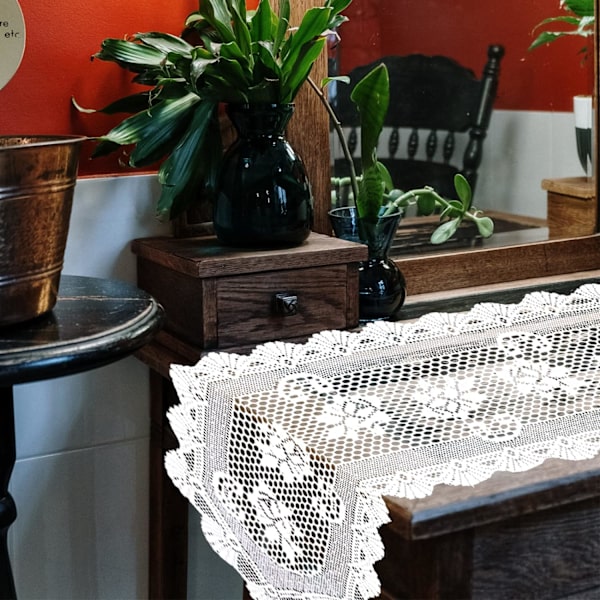 Bordslöpare i set på 2, 45" x 13", vit bomullsbordsskåp för kaffe-teavslut, bordsunderlägg Cover för heminredning