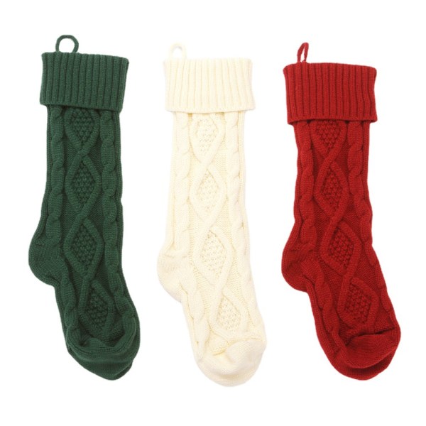 3st Stor 46CM Stickad Ull Hem Väggdekorationer Godispåse Diamantformad sockhållare Presentpåse Hängsockpåse Julsockhållare