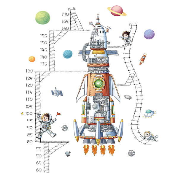 2st Rymdskepp Astronaut Höjdmätning Linjal Tidig utbildning Layout Höjd Dekal Barnrum Dagis Väggdekoration