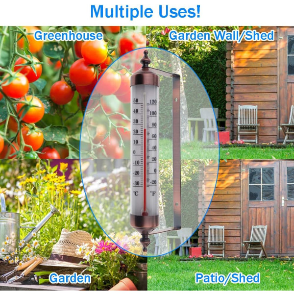 Utomhustermometer med mätare, bronseffekt - Snygg utomhus trädgårdstermometer Lämplig för utomhustemperatur, växthus, garage, lätt att hänga