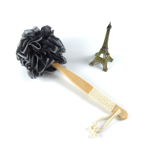 4 stycken Bambu Träkol Fiber Badboll Trähandtag Bad Blomma Halkfritt handtag Badboll Gnid Bad Baksida
