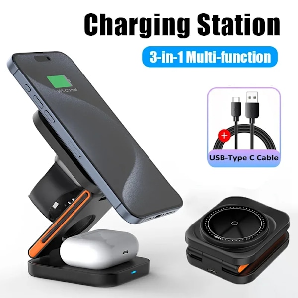 30W 3 i 1 vikbar laddningsstation snabb magnetisk trådlös laddare för iPhone 16 15 14 13 12 white