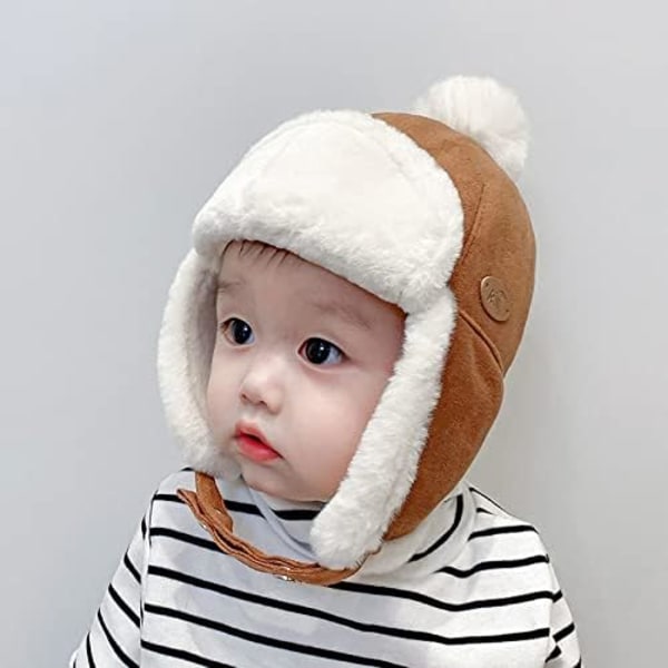 Toddler Baby flickor och pojkar Virkade öronlappar pilotmössor Cap Vinter varma stickade mössor för höst vinter brun