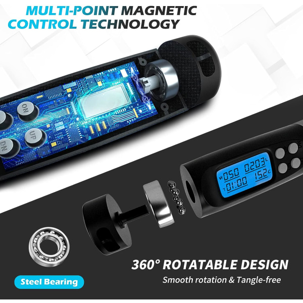 Sporthopprep, 2 i 1 hopprep Sladdlöst hopprep 2,8M Justerbar med Smart LCD Digital Meter Show, Hopprep med vikter Fitness Cr