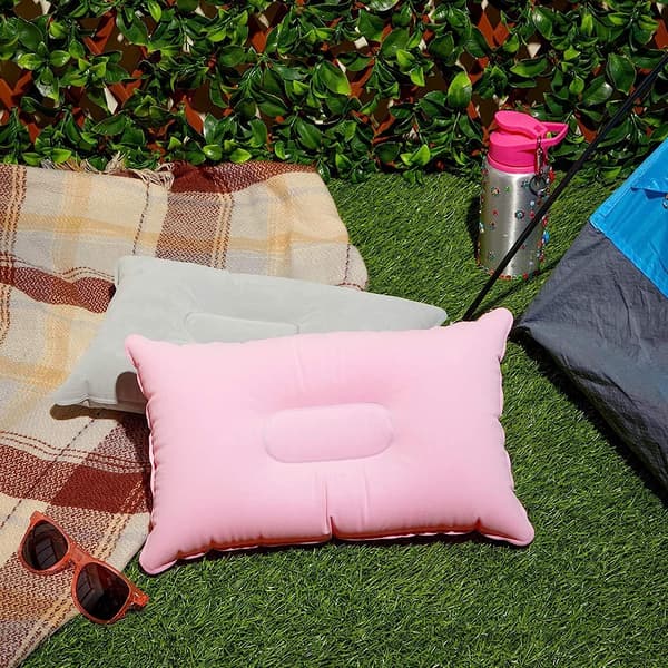 Uppblåsbara resekuddar för camping och resor (rosa, grå, 4-pack)