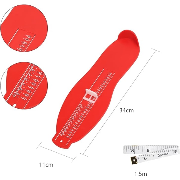 Fotmätare i storlek 18–47 skomätare med mjukt måttband innerskomätare PVC skostorleksmätare fot och skomätare för att bekräfta skostorlekarna（röd）
