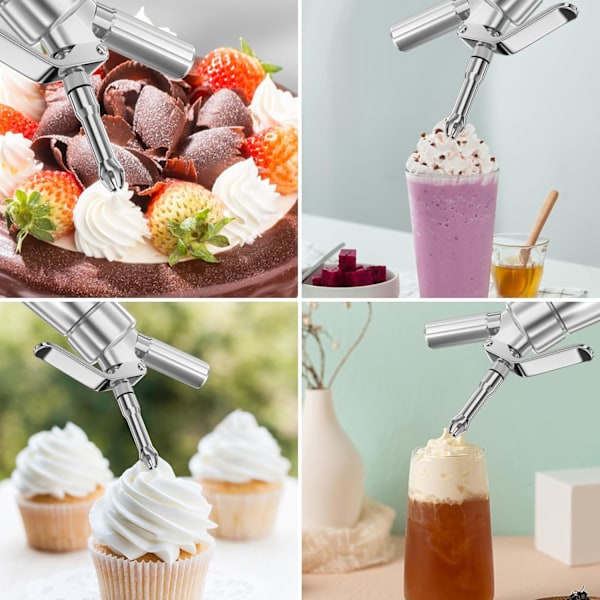 500 ml flødedispenser/flødesifon i aluminium med 3 dekorationsdyser i rustfrit stål og 1 rengøringsbørste til mousse og desserter